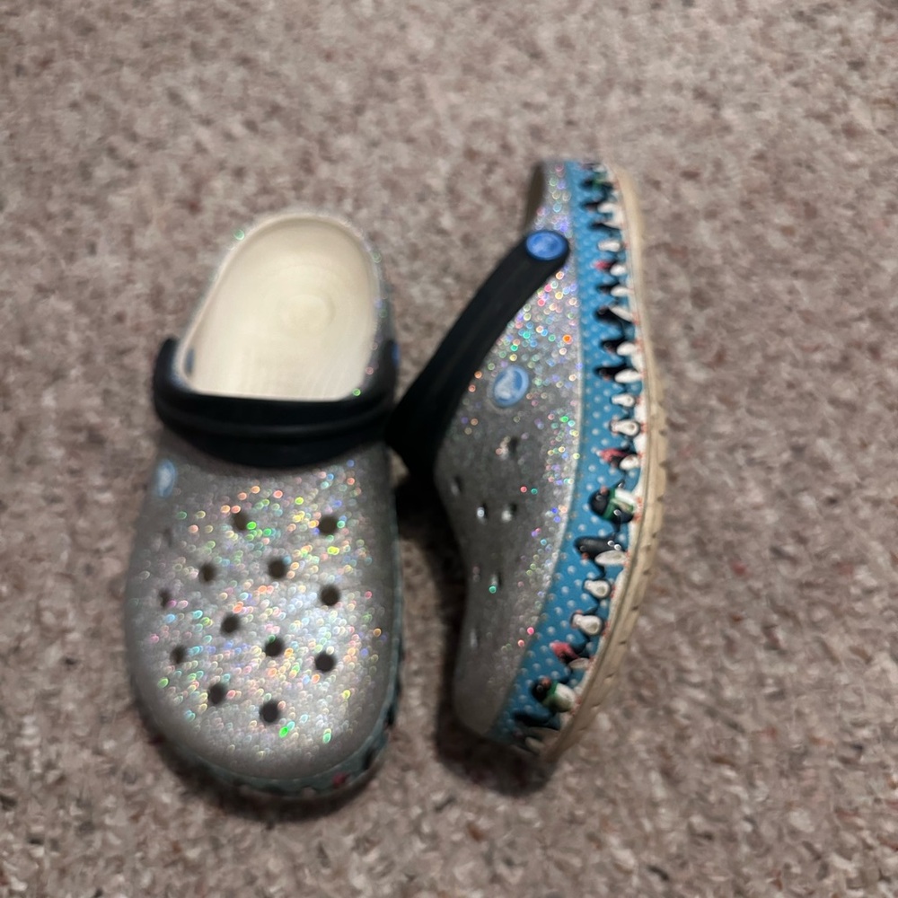 Glitter penguin crocs. Size 8